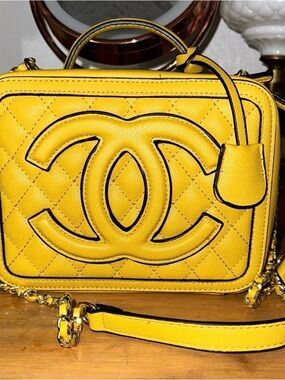 Yellow Quilted Leather Camera Crossbody Bag